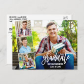 Moderne Brush Script 4 Foto Graduation Party Postkarte (Vorne/Hinten)