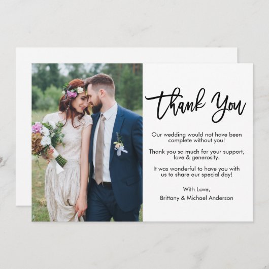 Moderne Brush Script Foto Hochzeit Dankeskarte (Vorne/Hinten)