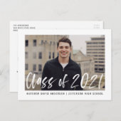 Moderne Brush Script Foto Virtual Graduation Party Einladungspostkarte (Vorne/Hinten)