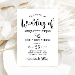 Moderne Brush Script Hochzeit Schwarz und Weiß Einladung