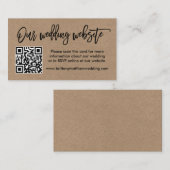 Moderne Brush Script Kraft Wedding Website QR Begleitkarte (Vorne/Hinten)