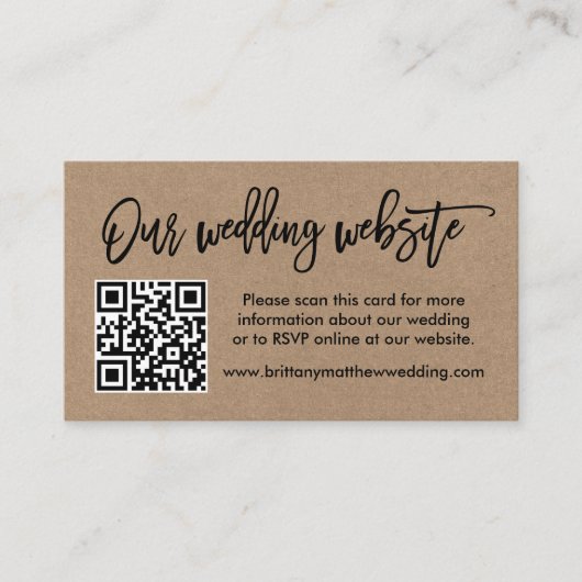 Moderne Brush Script Kraft Wedding Website QR Begleitkarte (Vorderseite)