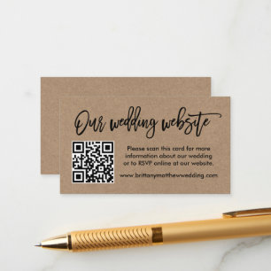Moderne Brush Script Kraft Wedding Website QR Begleitkarte