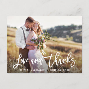 Moderne Brush Script Liebe Dank   Hochzeitsfoto Postkarte