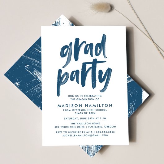 Moderne Brush Script Navy Graduation Party Einladung
