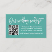Moderne Brush Script Wedding Website QR Aquamarin Begleitkarte (Vorderseite)