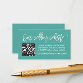 Moderne Brush Script Wedding Website QR Aquamarin Begleitkarte