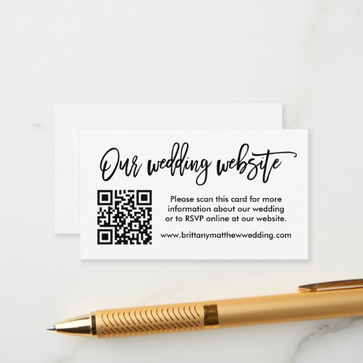 Moderne Brush Script Wedding Website QR Begleitkarte (Vorderseite/Rückseite Beispiel)