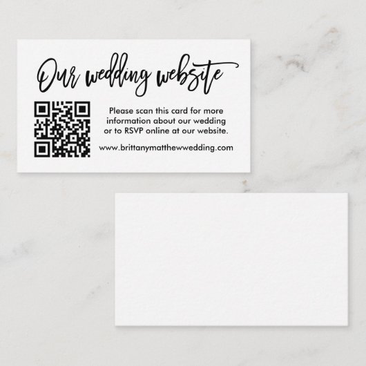 Moderne Brush Script Wedding Website QR Begleitkarte (Vorne/Hinten)