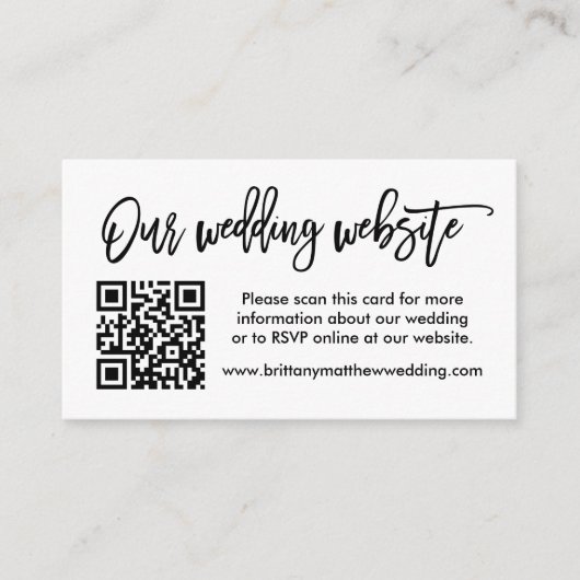 Moderne Brush Script Wedding Website QR Begleitkarte (Vorderseite)