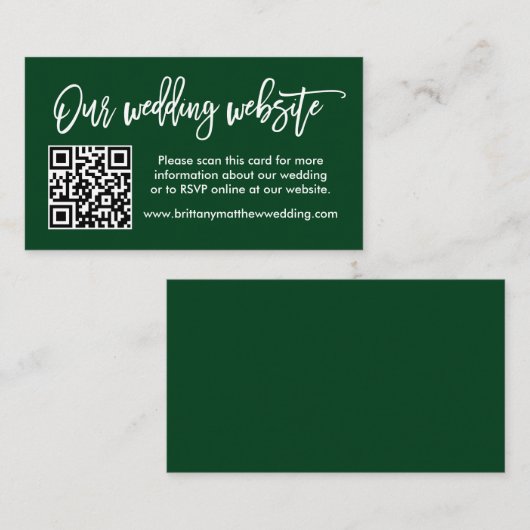 Moderne Brush Script Wedding Website QR Green Begleitkarte (Vorne/Hinten)