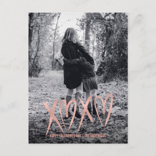 Moderne Brushed Rose Gold Valentine Foto Postkarte (Vorderseite)