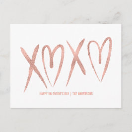 Moderne Brushed Rose Gold Valentine Postkarte