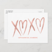 Moderne Brushed Rose Gold Valentine Postkarte (Vorne/Hinten)