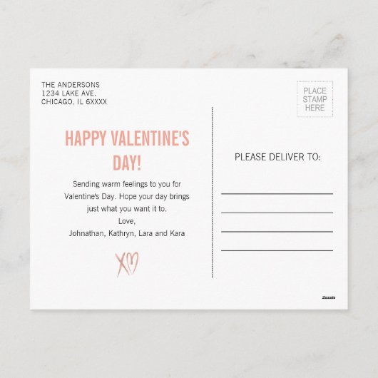 Moderne Brushed Rose Gold Valentine Postkarte (Rückseite)