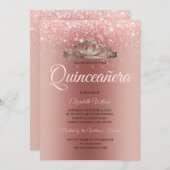 Moderne Brushmetall-Rose Gold Glitzer Quinceanera Einladung (Vorne/Hinten)