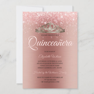 Moderne Brushmetall-Rose Gold Glitzer Quinceanera Einladung