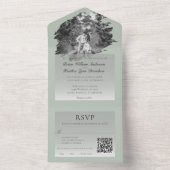 Moderne Brushstroke Foto Wedding | Sage Green All In One Einladung (Innen Boden)