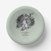 Moderne Brushstroke Foto Wedding | Sage Green Pappteller (Vorderseite)