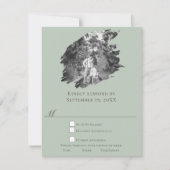 Moderne Brushstroke Foto Wedding | Sage Green RSVP Karte (Vorderseite)