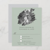 Moderne Brushstroke Foto Wedding | Sage Green RSVP Karte (Vorne/Hinten)