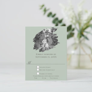 Moderne Brushstroke Foto Wedding   Sage Green RSVP Karte
