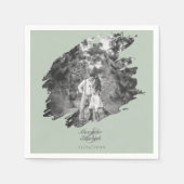 Moderne Brushstroke Foto Wedding | Sage Green Serviette (Vorderseite)