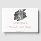 Moderne Brushstroke Foto Wedding | Weiß Gästebuch (Vorderseite)