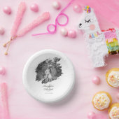 Moderne Brushstroke Foto Wedding | Weiß Pappteller (Party)