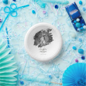 Moderne Brushstroke Foto Wedding | Weiß Pappteller (Party)