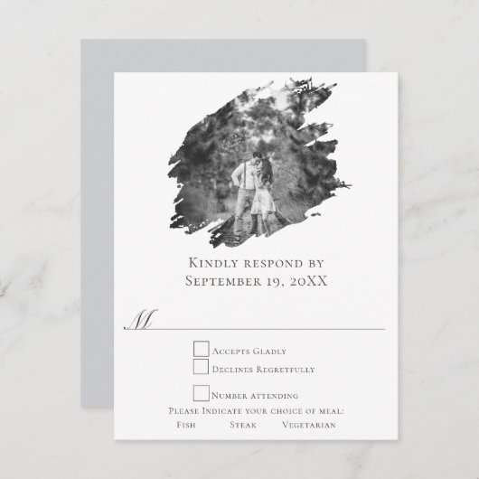 Moderne Brushstroke Foto Wedding | Weiß RSVP Karte (Vorne/Hinten)