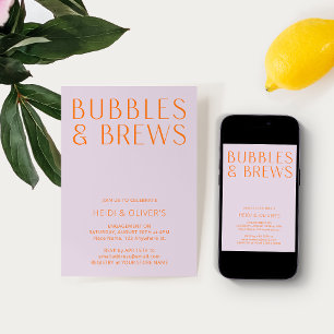 Moderne Bubbles & Brews Lila & orange Verlobung Einladung