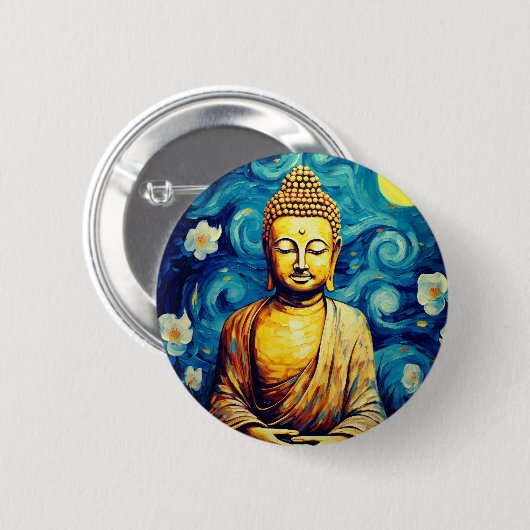 Moderne Buddha-Malerei bunt Button (Vorne & Hinten)