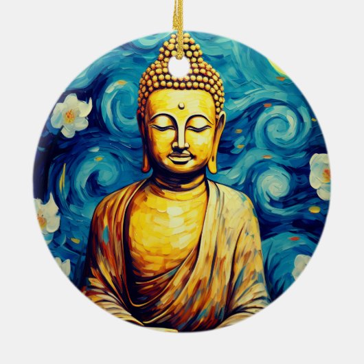 Moderne Buddha-Malerei bunt Keramik Ornament (Hinten)