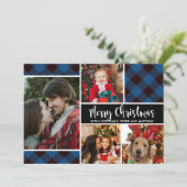 Moderne Buffalo Kariert Foto Collage Weihnachtskar (Stehend Vorderseite)