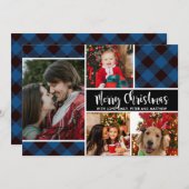 Moderne Buffalo Kariert Foto Collage Weihnachtskar (Vorne/Hinten)