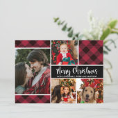 Moderne Buffalo Kariert Multi Foto Weihnachtskarte (Stehend Vorderseite)