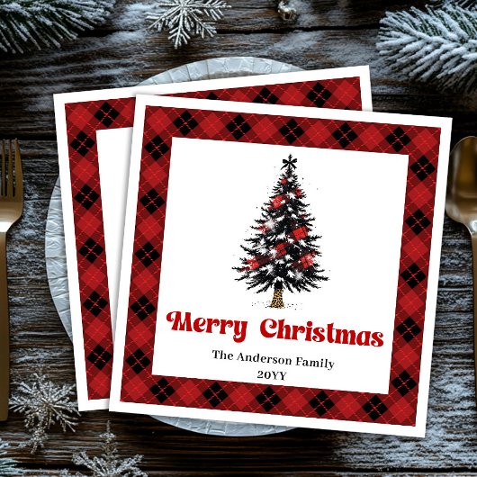 Moderne Buffalo-Karo-Baum-Weihnachtsserviette Serviette