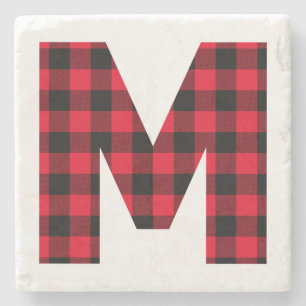 Moderne Buffalo-Karo-M-Monogramm Steinuntersetzer