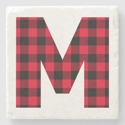 Moderne Buffalo-Karo-M-Monogramm Steinuntersetzer (Vorderseite)