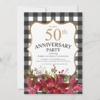 Moderne Buffalo-Karo-Rot-Blumen zum 50. Jubiläum