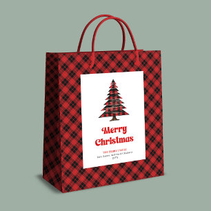 Moderne Büffelkariert-Weihnachtstasche mit individ Mittlere Geschenktüte