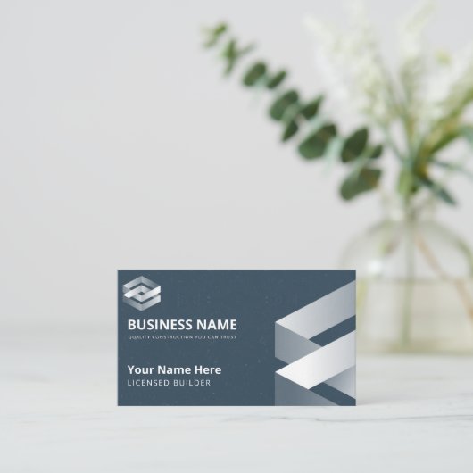Moderne Builder Navy Gray Business Card Visitenkarte (Stehend Vorderseite)