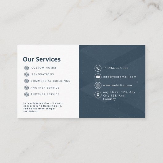 Moderne Builder Navy Gray Business Card Visitenkarte (Rückseite)
