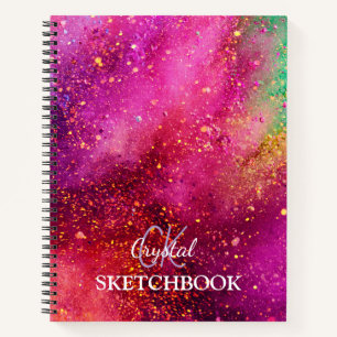 Moderne Bunt Glitter Kunst Monogramm Skizzenbuch Notizblock
