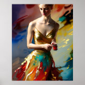 Moderne bunt modische Gold aquamarin rotes abstrak Poster (Vorne)