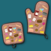 Moderne bunte Backwaren und Backhilfsmittel OV Ofenhandschuh & Topflappen-Set