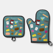 Moderne bunte Backwaren und Backwaren Ofenhandschuh & Topflappen-Set (Vorderseite)