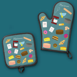 Moderne bunte Backwaren und Backwaren Ofenhandschuh & Topflappen-Set