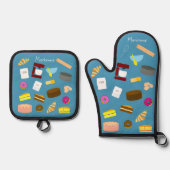 Moderne bunte Backwaren und Backwaren Ofenhandschuh & Topflappen-Set (Vorderseite)
